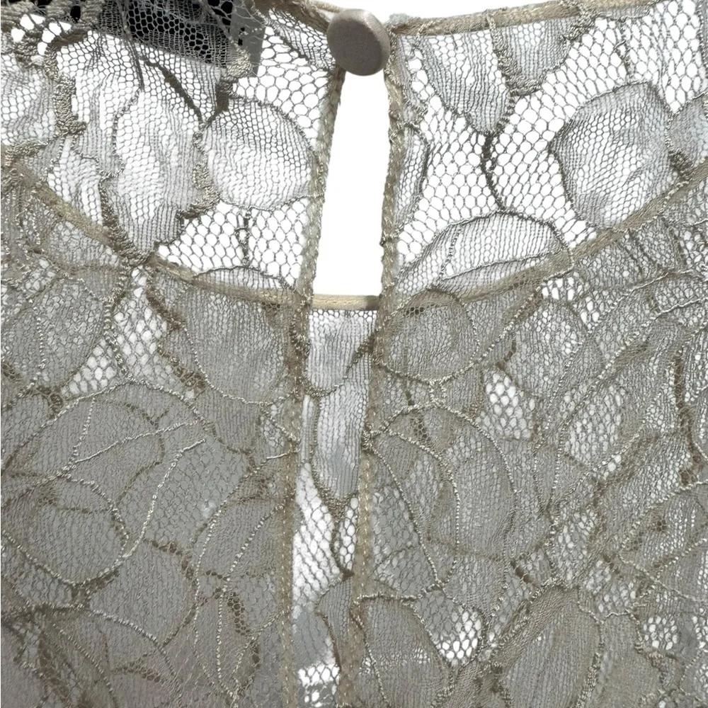 Christian Dior Beige Tan Lace Long-Sleeve 100% Silk Top, Size US 8 - Picture 5 of 9